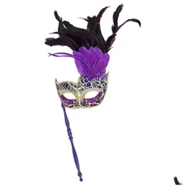 Party Masks Masquerade Mask Wedding Carnival Performance Purple Costume Lady Venice Feather Sexy Halloween Y220805 Drop Delivery Hom Dh2Ne