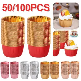 Baking Moulds 50/100pcs Cupcake Wrappers Crimping Muffin Cases Cake Liner Gold Silver Coated Paper Cups Heat Resistant Mold Supplies