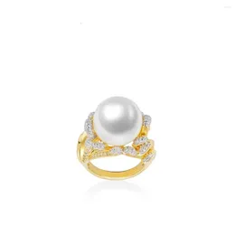 Pierścienie klastra Zoca 925 Sterling Silver Fashion Women Retro Style Inkrustowany Naturalny Pearl Pearl Party Prezent biżuterii