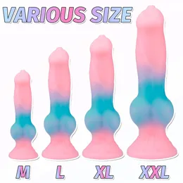 Силиконовый мягкий пенис животного, член большой собаки, огромный светящийся фаллоимитатор, анальная пробка, женская мастурбация, присоска, светящиеся секс-игрушки для взрослых 18 240129