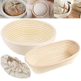 Cesta de fermentação de vime natural redonda oval, ferramentas de cozimento com cobertura, cesta de vime para massa de pão, prova de massa