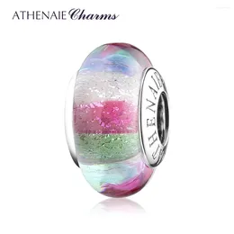 느슨한 보석 Athenaie Genuine 925 Sterling Silver Charms Colored Rainbow Murano Glass Beads warm bracelet