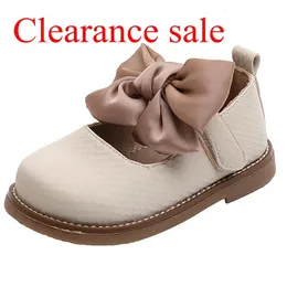 13.5-18.5cm Brand Children Solid Pure Shoes Girls Leather Shoes Lace Bow-knot Sweet Soft Shoes Princess Dress Shoes For Wedding 240131
