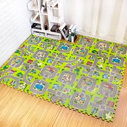 Bebê jogar esteira 9 pçs/lote crianças tapete playmat crianças piso macio brinquedos de tráfego rodoviário piso macio decoração casa eva crianças espuma quebra-cabeças 240131