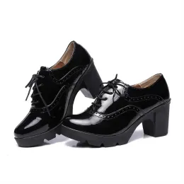 Wholesale Womens Round Toe Block Lace Up Block Heelss With Black