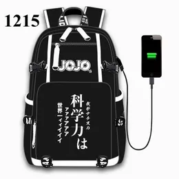 Black JoJos Bizarre Adventure USB Port Backpack School Book