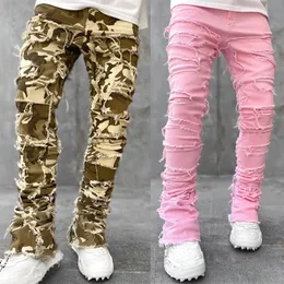 DHgate.com:Mens Elastic Splicing Work Flow Ripped Jeans