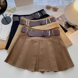 Kashiko★韓国★人気★Pleats Pocket Belt Mini Skirt 3色 Korean High-Waisted Pleated mini skirt with Fashion Belt and