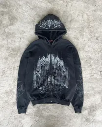 Y2K Printed Zip-Up Hoodie - Retro Harajuku Streetwear, Mens