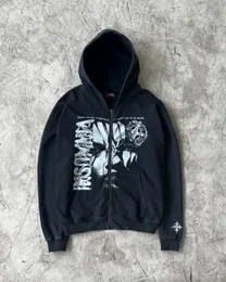Y2K Printed Zip-Up Hoodie - Retro Harajuku Streetwear, Mens