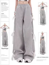 Womens Grey Lace Up Sweatpants Vintage Y2K Harajuku