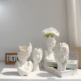 北欧セラミック花瓶 顔の人頭彫刻デスク装飾 モダンインテリアオフィス