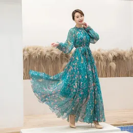Floral Fabric Chiffon Saree Printed Chiffon Dress Designs Floral Chiffon  Sundress: Long Sleeve Bohemian Beach Dress
