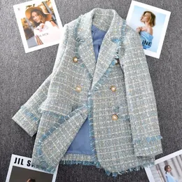 Z888 Large Size Womens Tweed Blazer Jacket Vintage Double Breasted