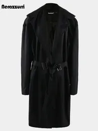 Mantello Lungo Con Cappuccio Nero Stile Gotico E Techwear, Uomo, Con Corda E Tasche