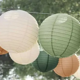 Sage Green & Gold Paper Lanterns Party Decor - Pack Of 12 Hanging Lanterns (10in & 8in), Baby Shower Wedding