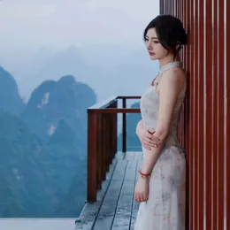 Modern Halter Qipao Dress: Elegant Ink Wash Painting, Shop