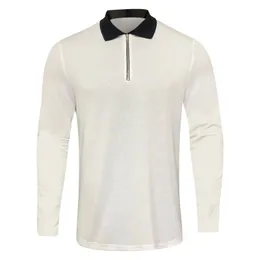 Mens Collarless Shirt Khaki Long Sleeve Zipper Polo Shirt