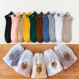 OC-8001 Customized Socks Women's Low Cut Thin Boat Socks Cartoon Bear Casual Polyester Cotton Short Sock Lace Adult sports
