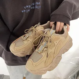 Chunky Sneakers For Men Fashion Lace Up Platform Dad Shoes White