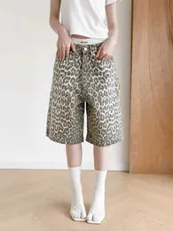 DHgate.com:Leopard Print Wide-Leg Denim Shorts: Baggy