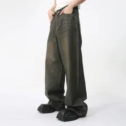 Mens Loose Fit Jeans: Retro Washed Denim Pants with Zipper