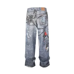 【Y2K】DND4DES Fake GAL chain blue denim DND4DES Cartoon Chain Wide-Leg Jeans