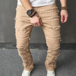 Vintage Distressed Slim Straight Denim Jeans: Stylish Spliced Ripped Biker  Trousers for Men - Main Image