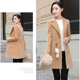 Women's Autumn Winter V-Neck Woolen Coat Slim Fit, Solid Color,  Mid-Length, Casual