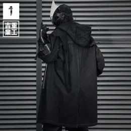 Mens Techwear Style Hip Hop Punk Trench Coat - Long Casual