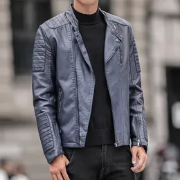 Natural Leather Stand Collar red leather biker jacket for