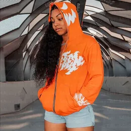 Oversized Gothic Zip Up Hoodie - Retro Y2K Spider Web