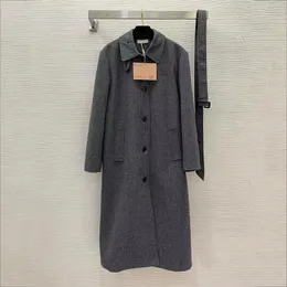 24SS Kadın Yünlü Tasarımcı Ceket Kadın Yün Malzemesi Yüksek Kaliteli Moda Uzun Kollu Kadınlar Uzun Trençkot