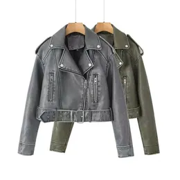 Vintage Faux Leather Biker Jacket: Autumn Womens Moto Coat