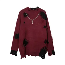 トップス Rosen Kreuz ribbed damage knit Cross-over ribbed knit red | Calliope