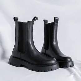 Pointed Chelsea Boots Mens High Top Ankle Boot Stylish Leather, English  Smoke Pipe Style, Lightweight for Daily Use