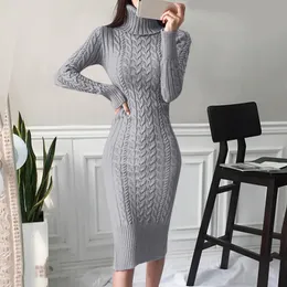 Anrabess Cable Knit Sweater Dress Womens 2025 New Autumn Knitted Turtleneck  Dress Women Long Sleeve Bodycon