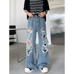 DHgate.com:Mens Wide Leg Jacquard Denim Jeans - Summer Trend