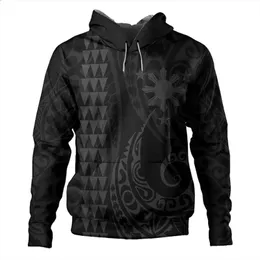 GLUDEAR Men's Polynesian Tribal Print Zip Hoodie – Oversized Long Sleeve Sweatshirt