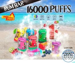 Rum Bar 16000 Puff Uładowalne doładowanie para Effittes Vape Desechable PODSEKTY Urządzenia wstępnie wypełnione 21 ml vaporyzator vaper desechable