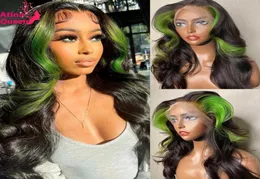 13x4 Highlight Green Lace Front Human Hair Wig Pre Plucked Body Wave Syntetiska stängningspervar för svarta kvinnor46197201760127