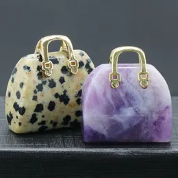Natural Stone Mini Bag Ornament Healing Crystal Reiki Amethyst Rose Quartz Gemstone Pendant Crafts Home Decoration Gift