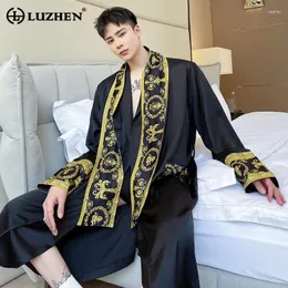 Men's Trench Coats LUZHEN 2024 Luxury Satin High Quality Trendy Nightgown Loose Fashion Elegant Niche Design Belt Clothes LZ1291