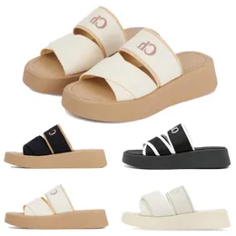 2024 Woody Mules Designer Mila Pantofole Scivoli Sandali Donna Cursore piatto Tela Beige Bianco Nero Vela Pizzo Lettering Tessuto Donna Estate Pantofola Sandalo EUR35-42