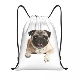 Alışveriş çantaları özel güzel pug köpek çizim çantası yoga sırt çantaları kadınlar erkekler spor spor salonu sackpack