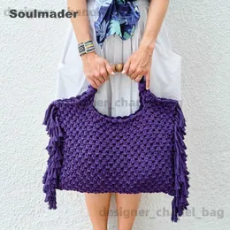 Bolsas de ombro Macrame saco atacado mulheres het boho chique verão franja praia marfim roxo verde azul preto amarelo T240301