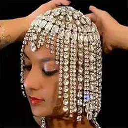 Handgjorda klara kristalltassel Square Pendant Head Wig Chain pannband för kvinnor Rhinestone Geometric Head Chain Head Cap Jewelry 240223