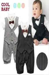 Söt casual stripe gentleman waistcoat pojkar modellerar romper 024m baby klänning rompers småbarn jumpsuits 1st detaljhandel qz061436193