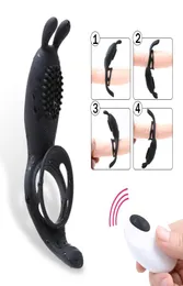 9 Speed Penis Vibrating Ring Male Rabbit Vibrator Time Delay Wireless Remote Silicone Rings Vibrator Sex Toys for Men Couple Q03204020275