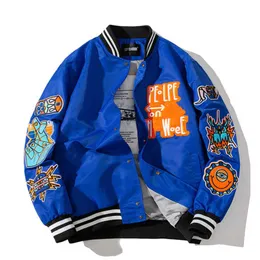 Jackets Hip Hop Outerwear Patchwork Baseball Letter Daisy Flowers Patch Leather Bomber Spring Oversized Streetwear Coats UWT4 ZWDP